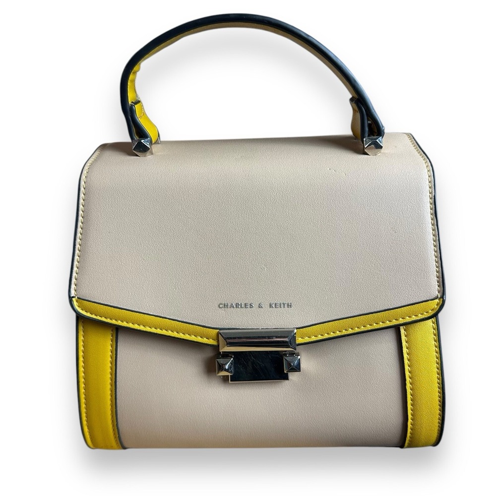 Charles & Keith Shoulder Bag Purse Yellow Tan Top‎ Handle